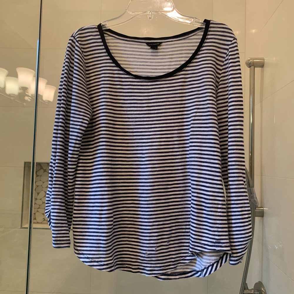 Ann Taylor Black and white striped long sleeve tee